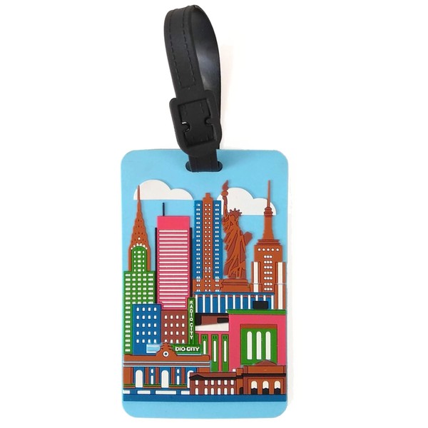 VANGUARD Name Tag, Luggage Tag, Suitcase, Luggage, Soft PVC Rubber, Conspicuous, Stylish Design, Unstructured, Cityscape, New York, Blue