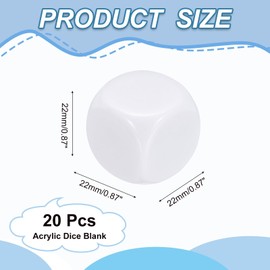 PATIKIL 22mm Acrylic Dice Blank, 20 Pcs Standard Game Dice Rounded Corner with Smoothed Surface Six Sided for Board Games Teaching, White