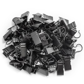 Pack of 50 Curtain Clips, Curtain Clips with Hooks, Metal Clips for Curtains, Shower Curtain Clips, Light Hangers, Wire Holders for Home Decorations, Bathroom, Shower Curtain Decorations (Black)