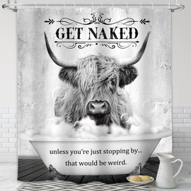AMBZEK Highland Cow Shower Curtain 72Wx72L Inch Rustic Funny Bull Farmhouse Western Cattle Vintage Farm Animal Country Artwork Cloth Fabric Waterproof Polyester Bathroom Decor Set with 12 Pack Hooks