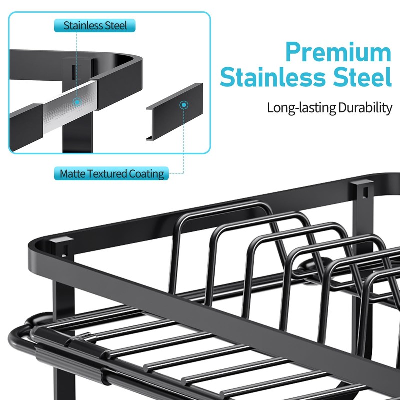 TOOLF Dish Drying Rack,2 Tier Dish Drying Rack with Large