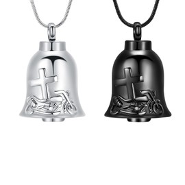zeqingjw Bell Cremation Jewelry Cross Motorcycle Urn Necklaces for Ashes for Men Ash Holders for Human Memorial Keepsake Necklace of Loved One