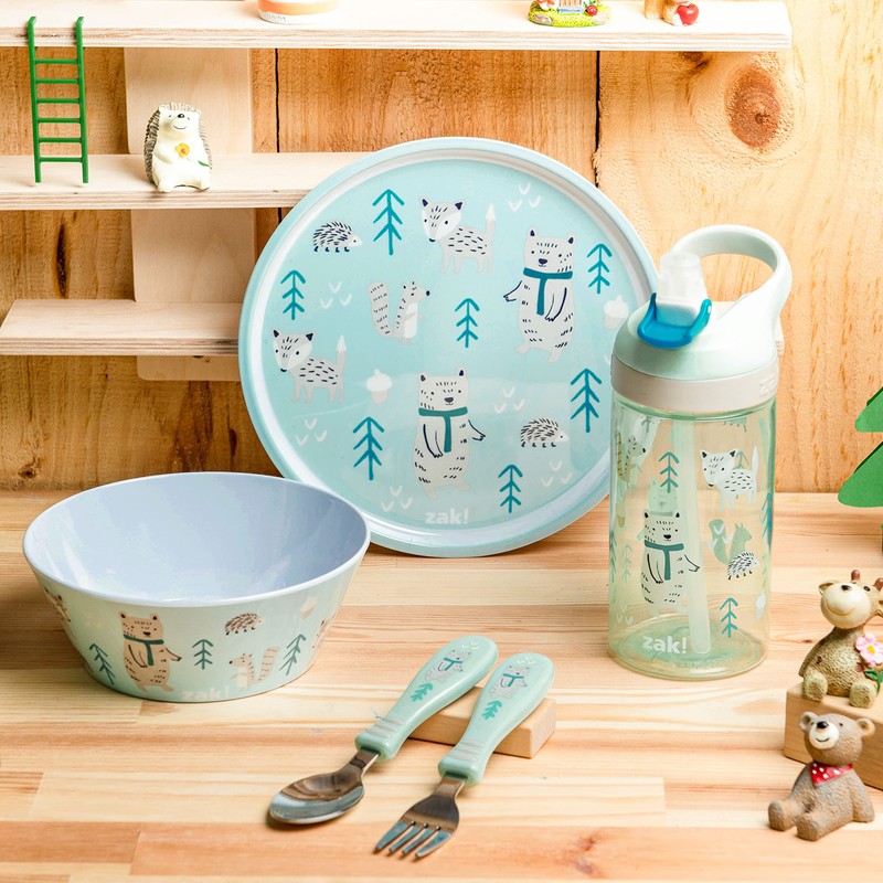 Zak Designs 5-Piece Dinnerware Set, Forest Friends - Durable Plastic