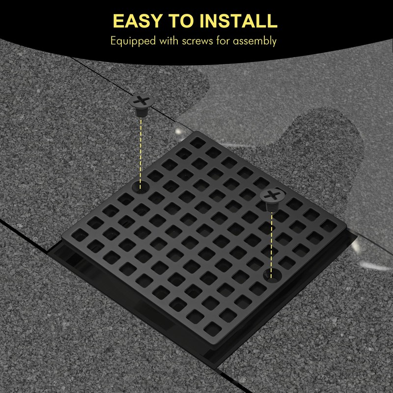 4" Matte Black Shower Drain Cover - Square Floor Drain