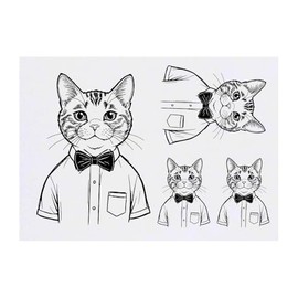 4 x 'Cat with Bow Tie' Temporary Tattoos - Water Resistant, Skin-Safe, Non-Toxic Transfers, Mixed Sizes (TO00074392)