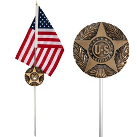 FRF FLAG American Veteran Grave Marker, with 12x18 Inch USA Flag, Aluminum Veterans Plaque, Memorial Day Gifts, Suitable for Graveside Memorials to Honor Those who Served