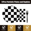 72Pcs Race Car Plates and Napkins, Black And White Checkered