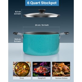 Cook N Home Nonstick Stockpot with Lid 6-Quarts, Professional Cooking Soup Pot, Casserole Cookware, Turquoise