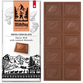 Milkboy Swiss Almond Chocolate Bars - Premium Swiss Alpine Milk Chocolates with Almond - Milk Chocolate – All Natural, Gluten Free, Non-GMO - Made in Switzerland - Kosher - 3.5 oz 5 Pack