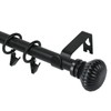 Urbanest Fluted Ball Adjustable Single Drapery Curtain Rod Set with 16 Rings, 5/8", 48"-84", Black