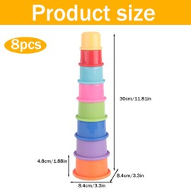 DXPETA 8-Piece Stacking Cups, Baby Stacking Toy for Toddlers, Educational Stacking Cups for Learning and Play, Lightweight Plastic Stacking Cups for Sensory Development