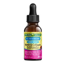 Spring Valley Biotin & Collagen Liquid, Natural Berry, 15000 Mcg, 1 fl oz - Hair, Skin & Nail
