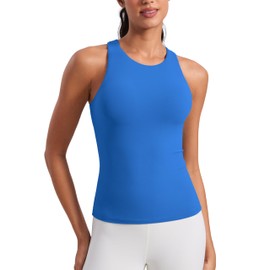 CRZ YOGA Butterluxe Womens Racerback Workout Tank Top with Built in Bra - Padded High Neck Yoga Athletic Camisole Sparkle Blue Medium
