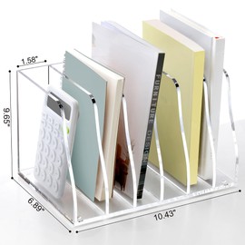 SANRUI Acrylic Magazine File Holder, 6 Vertical Compartments Desk Document Sorter Organizer, Clear Folder Rack Binder Bookstore Workspace Sorters for Office Accessories Organization Storage