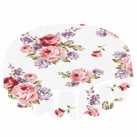 IBILIU Rose Floral Round Tablecloth,Watercolor Flowers Pink Flowers Purple Flowers Table Cloth Circular Table Cover Decorative for Kitchen, Dining Desk, Party,Holiday,60 Inch
