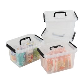 Guankan 6 Quart Clear Plastic Lidded Storage Bins, 4 Pack Latching Storage Boxes with Handles