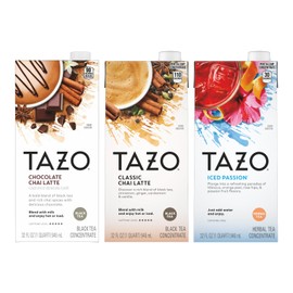 TAZO Tea Concentrate, Chocolate Chai Latte, Classic Chai Latte, & Iced Passion 32 Fl Oz (1ea) (Variety Pack)