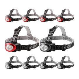 Headlamp, Lichamp 10 Pack 12 LED 3 Mode Portable Head Lamp Flashlight, Outdoor Lightweight Durable Headlight for Running, Camping, Reading, Fishing, Hunting, Walking, Jogging, Black + Red Color