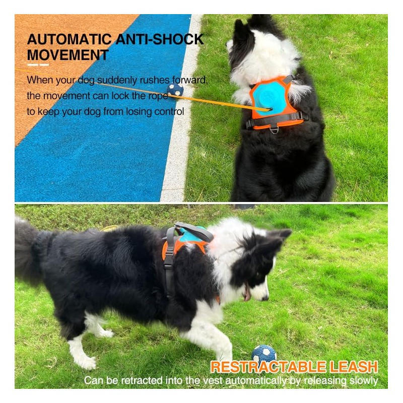 Dog Harness with Retractable Leash 51.2”,2-in-1 Large & Medium Dog
