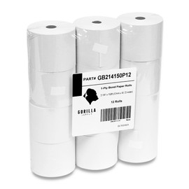 Gorilla Supply 2 1/4 in x 150 ft Bond Paper Rolls, 2.25" x 150' Adding Machine Tape, 1-Ply Receipt Paper Rolls for El-1750 1801 P23, BPA Free, 12 Rolls