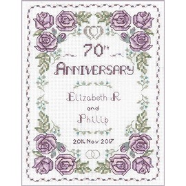 Lifetime Samplers & Decorative Textiles Roses Platinum Wedding Anniversary Sampler - Complete Cross Stitch kit on 14 aida with Clear Colour Chart