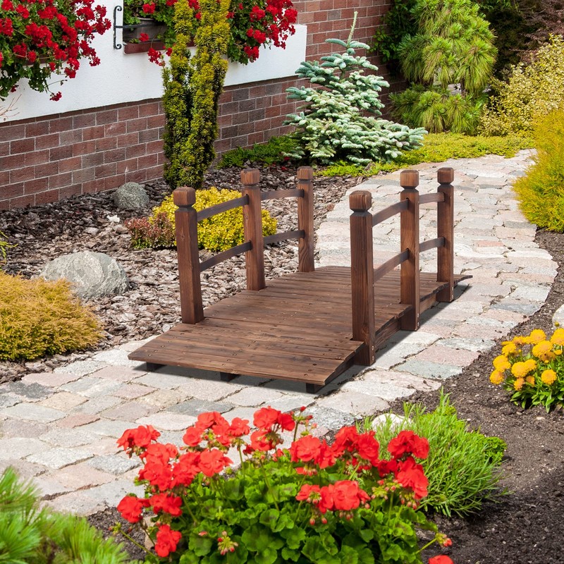 VINGLI 5 ft Garden Bridge, Classic Wooden Arch with Safety