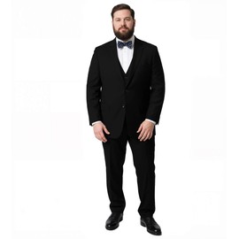 GATMSTZ Men's Black Suits Big Tall 3 Pieces Suit 2 Buttons Wedding Jacket Vest Pants 56R