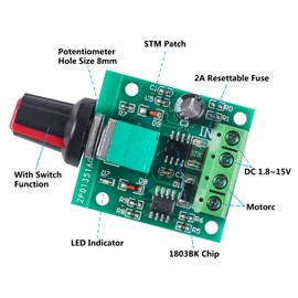 Diitao 6PCS Low Voltage DC Motor Speed Controller PWM DC 1.8v 3v 5v 6v 7.2v 12v 2A 30W 1803BK 1803B Low Voltage PWM Speed Controller Adjustable Driver Switch with Speed Control Knob