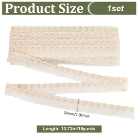 FINGERINSPIRE 15 Yards/13.7M Cotton Lace Trim 26mm Wide Beige Eyelet Lace Trim Embroidery Flower Cotton Lace Ribbon Wavy Edge Eyelet Lace Trim for Dresses Clothes Sewing DIY Crafts Making Decoration
