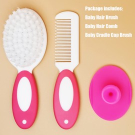 Baby Hair Brush, Cradle Cap Brush, Baby Hair Comb, Baby Hair Brush and Comb Set for Newborns & Toddlers, Baby Brush Soft Bristles, Ideal for Cradle Cap, Perfect Baby Registry Gift (Rose Red)