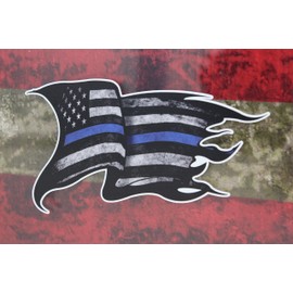 Decals by Haley 4 pack of Thin Blue Line American Flag decal stickers I support Police Tattered Subdued Distressed Ripped Dirty Waving USA TBL Vinyl Sticker for Car Truck Auto Window