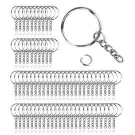 Pack of 70 25 mm Key Ring Key Rings with Chain Split Ring DIY Key Ring Craft Set Key Ring for Crafts Jewellery Making Silver