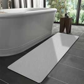 PROOVEELLY Diatomaceous Earth Bath mat Bathroom Rugs Super Absorbent Quick Dry Non Slip Bath Mat Thin Bathroom Floor Mats Fit Under Door-Shower Rug for in Front of Bathtub Shower,Grey, 23.6"*66.9"
