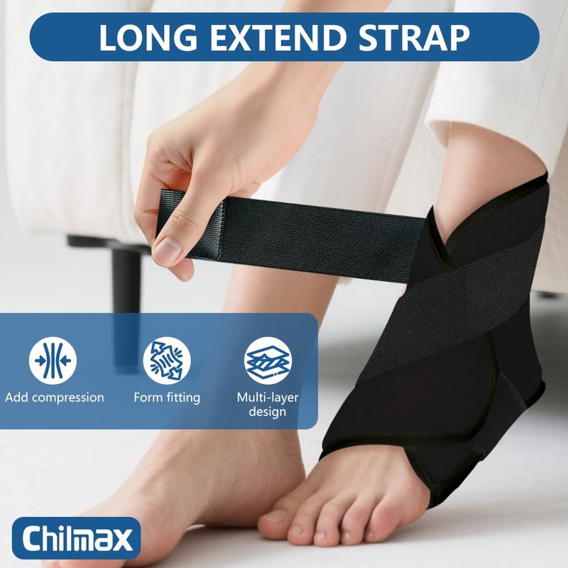 Chilmax Ankle Heel Ice Pack Wrap Brace for Swelling,Gel Cold/Hot
