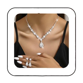 Unicra Crystal Bridal Wedding Jewelry Set Silver Rhinestone Necklace Earrings Bracelet Sets Formal Costume Jewelry for Women and Brides (A-Silver Necklace Earrings)