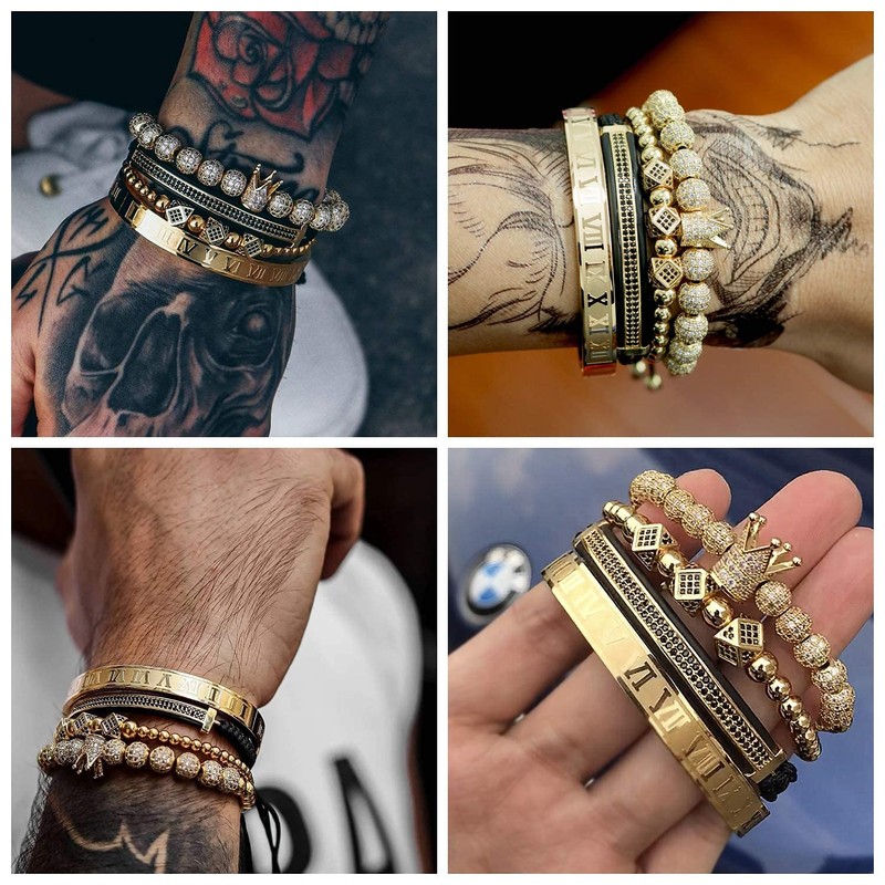 WFYOU Imperial Crown Bracelets for Men 18kt Gold Bracelet Cubic