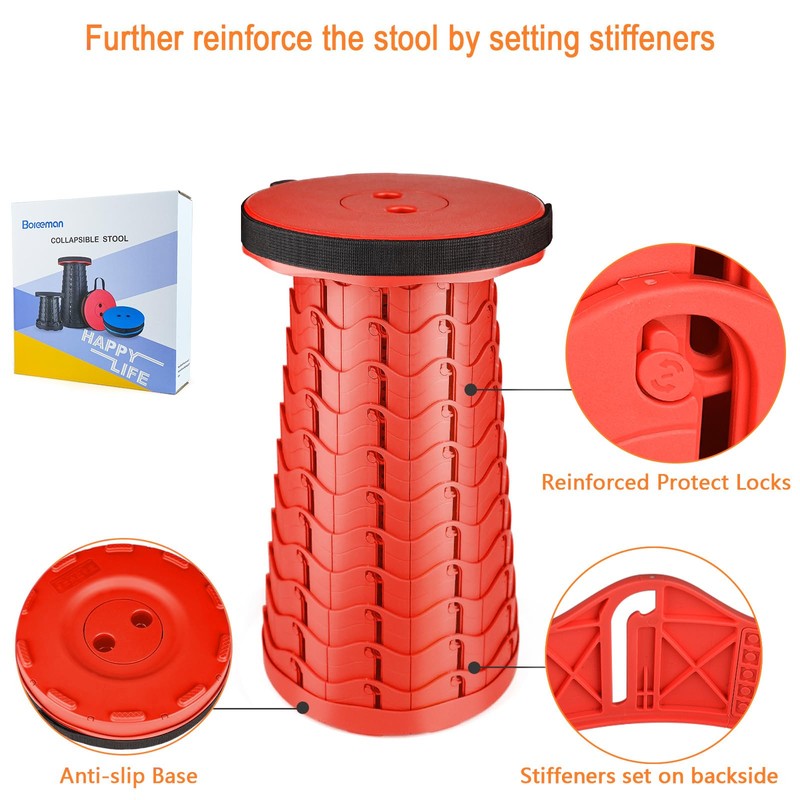 Boreeman Upgraded Folding Stool Lightweight Yet More Sturdy with Load