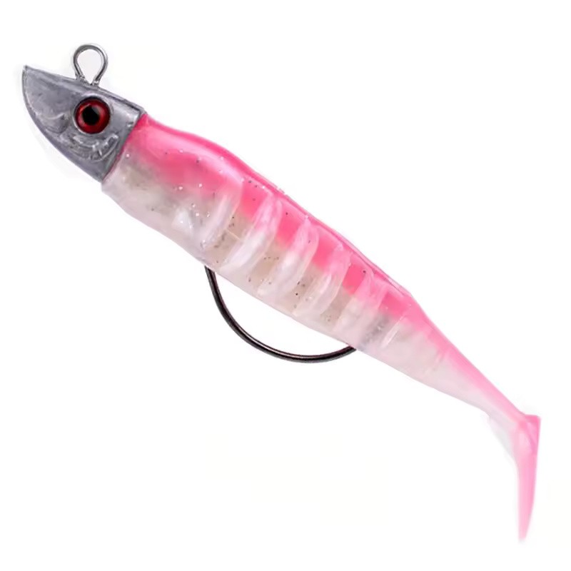 T-Tail Jig Head Soft Fishing Lure with Barbed Hook, Sinking