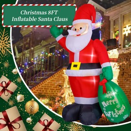 Lumiwind 8FT Giant Christmas Inflatable Santa Claus with Gift Bag Decorations, Blow Up Yard Decoration with Built-in LED Lights Huge Xmas Indoor Outdoor/Outside Décor for Lawn Garden Holiday Party