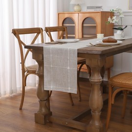 Gernaice Boho Table Runner, Modern Plaid Cotton Linen Farmhouse Table Runners for Dresser Dining Living Room Bedroom Home Decor, 60" L X 13" W Brown