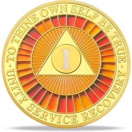 1 Year Anniversary Sobriety Coin | Orange & Red Triangular AA Chip with Serenity Prayer | Narcotics & Alcoholics Anonymous Medallion | Recovery Gift for Men & Women