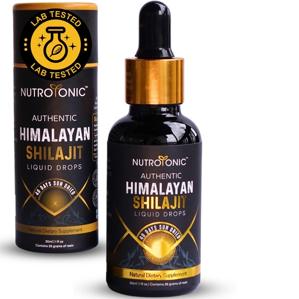 NUTROTONIC Authentic Himalayan SHILAJIT Liquid, 60 Days Sun Dried Organic Premium Rare Gold Grade A+ | Brain, Heart & Gut Cellular Health | Natural Source of Fulvic Acid 86%, Humic Acid 10%