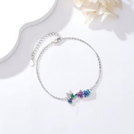 LONAGO Animal Bracelet for Women 925 Sterling Silver Seahorse Turtles Dragon Bee Link Bracelet, Sterling Silver, Cubic Zirconia