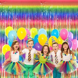 CC wonderland zone Rainbow Metallic Tinsel Curtain(1m x 2m),2 Pack Multicolor Glitter Foil Fringe Curtain for Backdrop Decorations