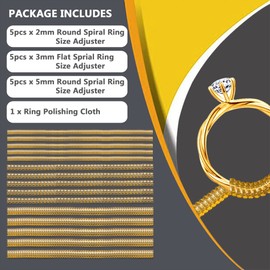Ring Sizers for Loose Rings,Ring Adjuster for Loose Rings Women Men Rings Guards,Gold Silicone Ring Tightener,Invisible Metal Ring Reducer Spacer 3 Sizes Round & Flat Spiral 15pcs