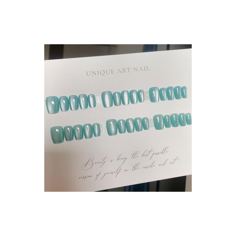 ネイルチップ 24枚セット くり返し使える ショート 大人かわいいミニマルデザイン オフィス/デート用 簡単リムーバブル 猫の目石ネイル 雪の結晶