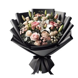 LeZakaa 20 Sheets Flower Wrapping Paper - Waterproof Reversible Floral Bouquet Paper - Black Design for Father's Day, Graduations, Parties, Birthdays, Formal Events