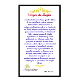 Gifts by Lulee, LLC Oracion a La Santisima Virgen De Regla Tarjeta De Rezo Bendecida Por Su Santidad Francisco
