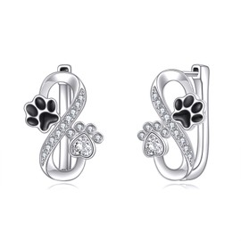 SHEAISRS Cat Dog Paw Print Earrings for Women Sterling Silver Infinity Cute Animal Pawprint Hoop Earrings Jewelry for Women