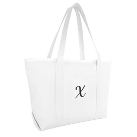 DALIX Large Canvas Tote Bag for Women Work Bag Beach Totes Monogrammed White X